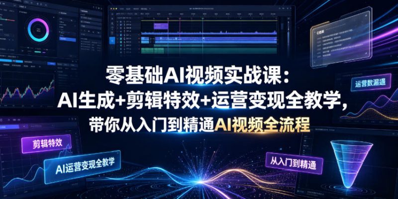 零基础AI视频实战课:AI生成+剪辑特效+运营变现全教学,带你从入门到精通AI视频全流程-淘宝虚拟货源网