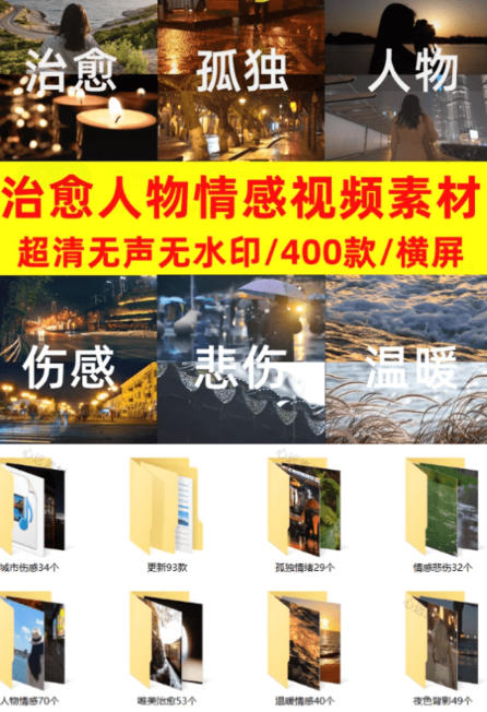 爆款短视频常用视频素材!抖音治愈伤感人物情感视频素材,400款合集,无声无水印,视频感氛围拉满-淘宝虚拟货源网